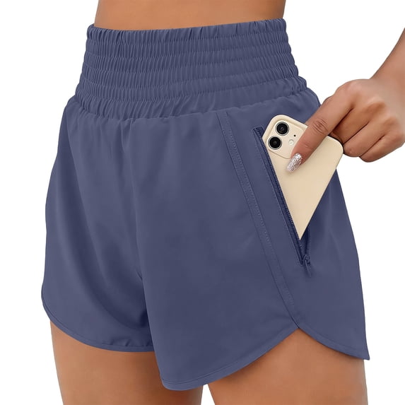 JUUNthy Womens Athletic Shorts, Active Fit High Waist Zipper Pockets Running Workout Shorts Lavender M