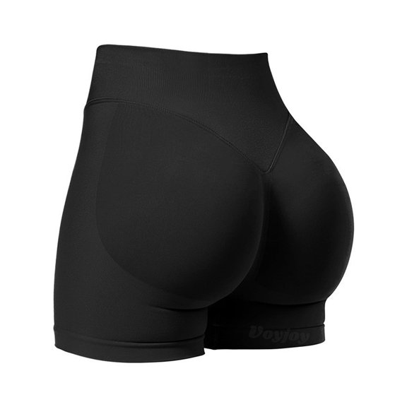 JUUNthy Womens Biker Yoga Shorts, High Waist Butt Lift Slimming Seamless Running Workout Leggings Shorts Black L