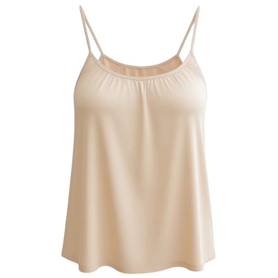 JUUNthy Womens Cotton Tank Tops, with Built in Bra Crewneck Spaghetti Strap Loose Casual Camisole Tops Beige XL