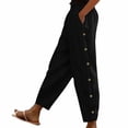 thumbnail image 1 of JUUNthy Womens Cropped Pants, Side Buttons with Pockets Straight Leg Spring Summer Trendy Casual Pants Black 3XL, 1 of 10
