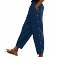 thumbnail image 1 of JUUNthy Womens Cropped Pants, Straight Leg Side Buttons with Pockets Spring Summer Trendy Casual Pants Dark Blue XL, 1 of 8
