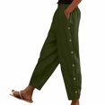 thumbnail image 1 of JUUNthy Womens Cropped Pants, with Pockets Straight Leg Side Buttons Spring Summer Trendy Casual Pants Army Green L, 1 of 1