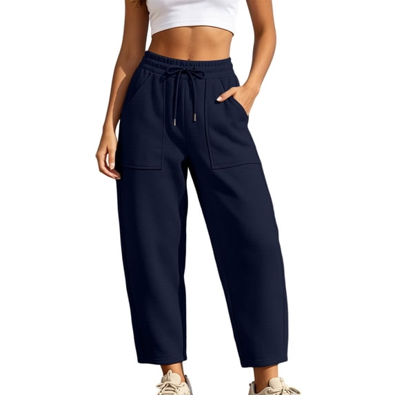 JUUNthy Womens Jogger Pants, Elastic Drawstring Waist with Pockets Loose Casual Fashion Cropped Sweatpants Navy Blue 3XL