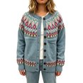 thumbnail image 1 of JUUNthy Womens Knit Cardigan, Long Sleeve Vintage Graphic Button Front Casual Fashion Sweater Outwear Blue S, 1 of 12