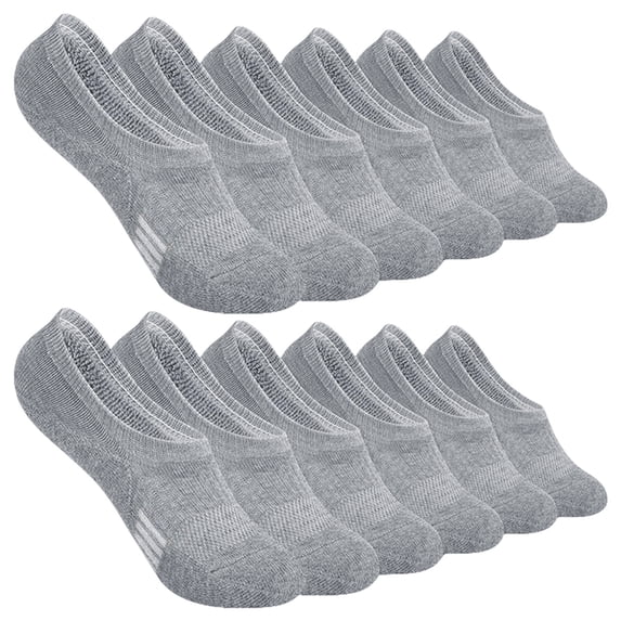 JUUNthy Womens Mens Ankle Socks 6-Pack, Comfort No Show Low Cut Breathable Cushioned Athletic Socks Gray