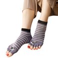 thumbnail image 1 of JUUNthy Womens Open Toe Socks, Crew Cut Cotton Comfort Cute Soft Five Finger Ankle Socks Purple, 1 of 12