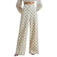 thumbnail image 1 of JUUNthy Womens Polka Dot Dress Pants, High Rise Flat Front Wide Leg Formal Office Daily Palazzo Trousers with Pockets Beige L, 1 of 13