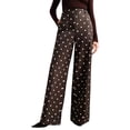 thumbnail image 1 of JUUNthy Womens Polka Dot Dress Pants, Wide Leg Flat Front High Rise Formal Office Daily Palazzo Trousers with Pockets Coffee S, 1 of 14