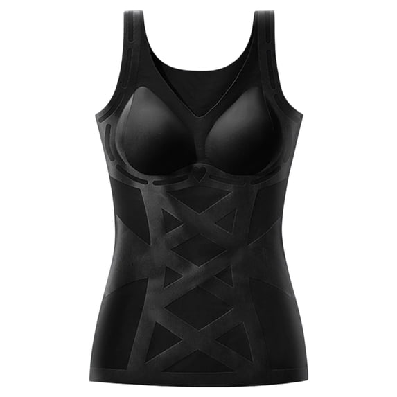 JUUNthy Womens Shapewear Tank Tops, Tummy Control Push Up Bulit in Bra Breathable Seamless No Show Everday Body Shaper Black 2XL