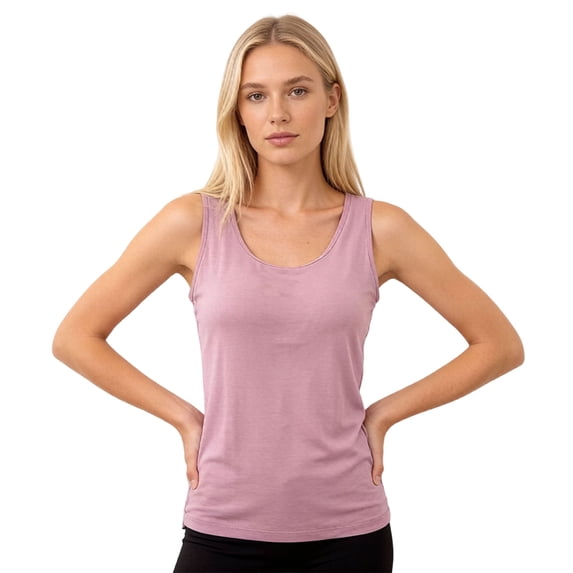 JUUNthy Womens Tank Tops, Wide Strap Built in Padded Bra Crewneck Casual Soft Basic Undershirts Pink 2XL