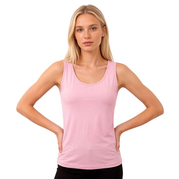 JUUNthy Womens Tank Tops, Wide Strap Built in Padded Bra Crewneck Casual Soft Basic Undershirts Pink 2XL