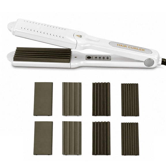JUUTREN 1.77 Flat IronHair Waver, Hair Crimper for Women Beach Waves,Crimper Hair Tool, Curling Iron Hair Curler Curling Wand, 8 Eco plates, 4 Heat Settings, 360 Swivel Cord
