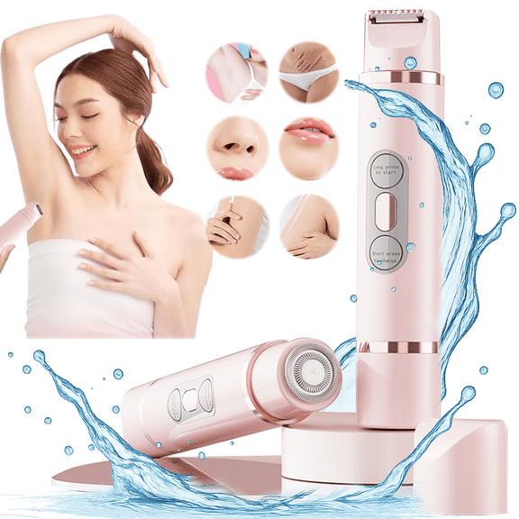 JUUTREN Electric Razor Shaver Bikini Trimmer for Women, Dual Head Facial & Body Hair Shaver for Underarm, Leg & Arm, IPX7 Waterproof Wet/Dry Cordless Rechargeable, Sensitive Intimate Travel Use