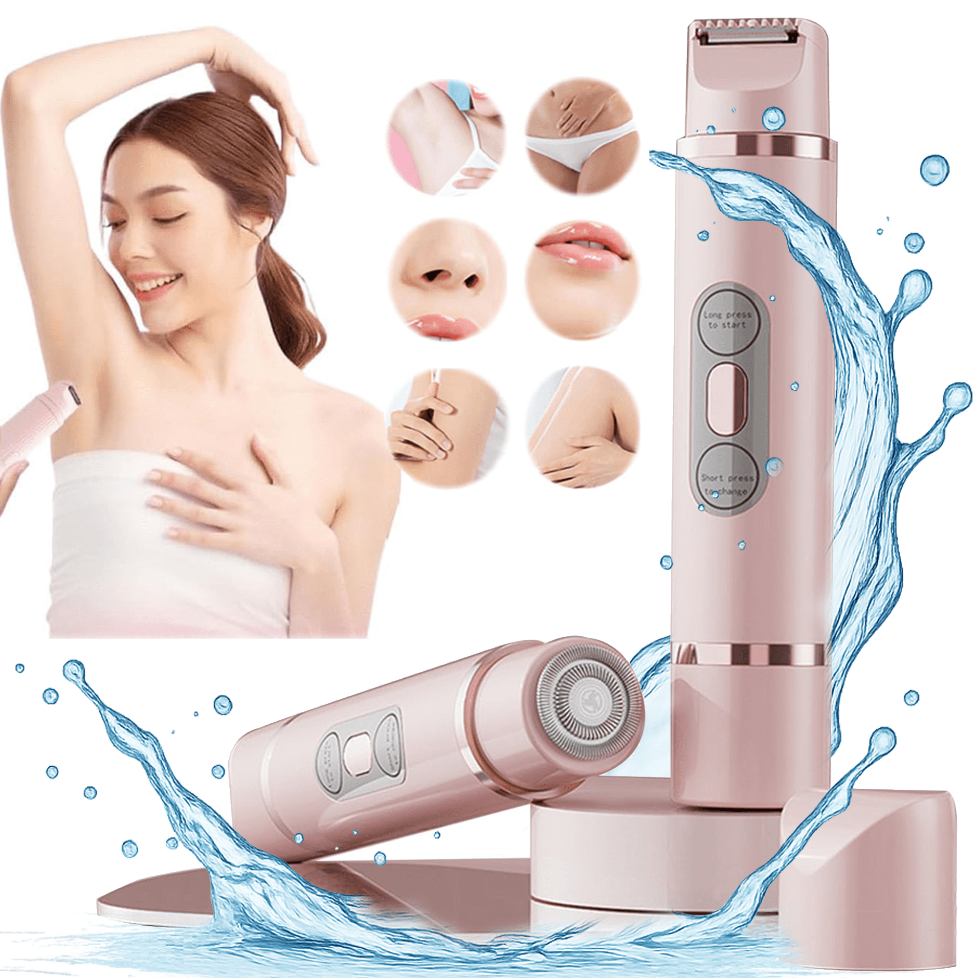 JUUTREN 2 in 1 Bikini Trimmer for Women - Body / Facial Hair Removal for Women, Rechargeable Dual Head Electric Razor Shaver for Bikini Underarm Leg Arm Body Face, IPX7 Waterproof Wet & Dry Use