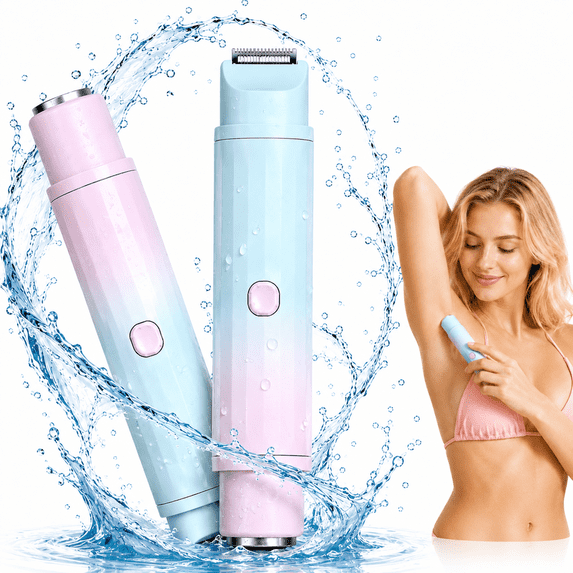 JUUTREN 2-in-1 Bikini Trimmer for Women, Rechargeable Electric Razor & Dual-Head Shaver for Bikini, Face, Body & Legs, IPX7 Waterproof, Wet & Dry( Pink-Blue Gradient)