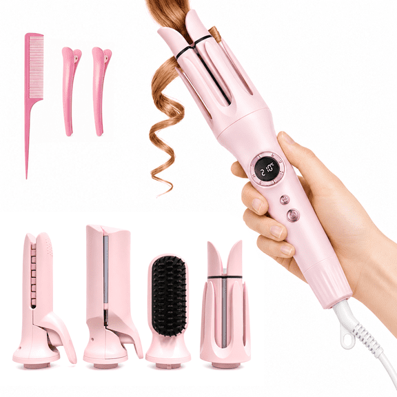 JUUTREN 5 in 1 Automatic Curling Iron, Hair Curler and Curling Wand Set with Hot Air Brush, Hair Waver and Hair Crimper, Professional Fast Heating ,Interchangeable Crimper Hair Tool for Women