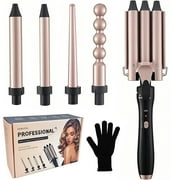 JUUTREN 5 in 1 Curling Iron, Hair Curlers Waver Set 3 Barrels Hair Crimper, Professional Fast Heating Curling Wand, Interchangeable Curling Iron for Women