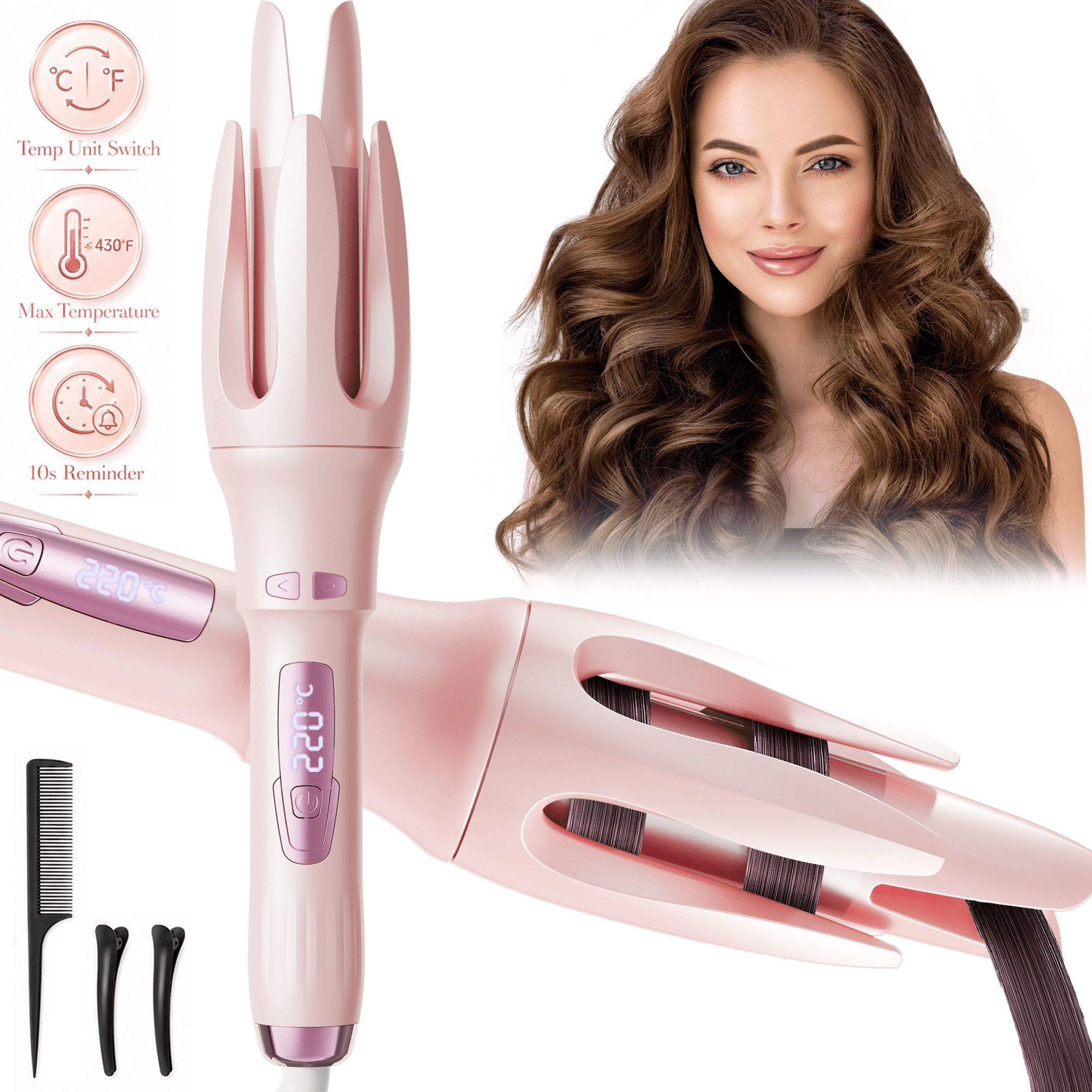 JUUTREN Automatic Curling Iron 1 Inch Hair Curler, Rotating Wand Curling Iron for Waves, Beach Curls & Hair Waver, Dual Voltage 110-240V, 4 Heat Settings 320-43