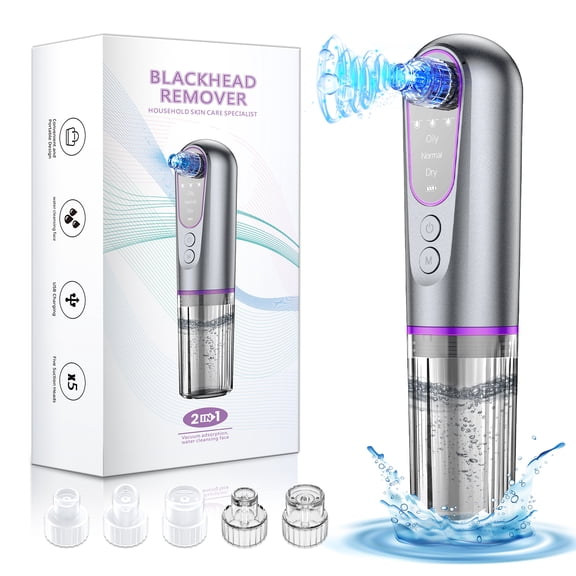 JUUTREN Blackhead Remover Pore Vacuum for Face, Water Cycle Facial Pimple Pore Cleanser with 3 Suction Levels, 5 Heads for Deep Cleansing & Skin Care, Electric Acne Extractor Tool for Women & Men