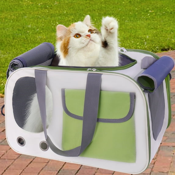JUUTREN Cat Carrier, Large Pet Carriers Soft Sided Dog Carrier up to 15 lbs, 4-Windows Foldable Cat Bag, Portable Travel Carriers for Medium Large Cats Small Dog Puppy Kitten Airline Approved (Green)