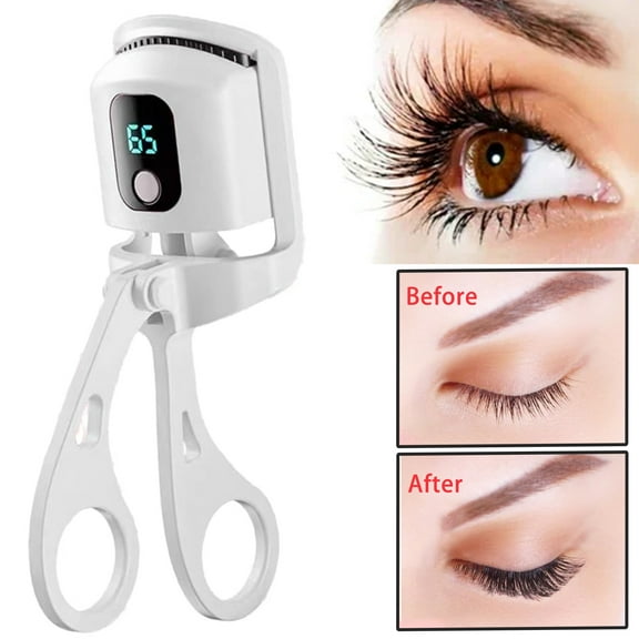 JUUTREN Heated Eyelash Curlers - Electric Eyelash Curler for Makeup Tools, Rechargeable Lash Curler with LED Display 3 Temp Settings, Fast Heat up within 10s, 24 Hours Long Lasting(White)