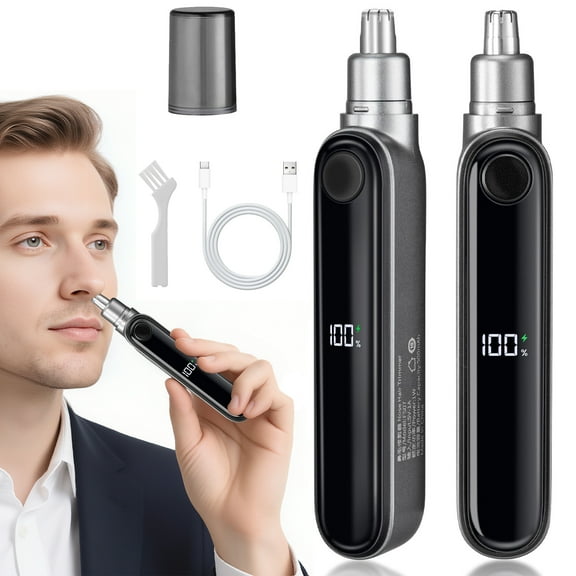 JUUTREN Nose and Ear Hair Trimmer for Men, USB-C Rechargeable Nose Hair Clipper with LED Display, IPX7 Waterproof, Painless Dual-Edge Blades, Easy to Clean
