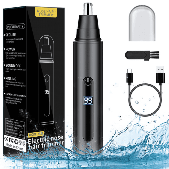 JUUTREN Nose and Ear Hair Trimmer for Men and Women, Rechargeable Grooming Tool with LED Display, Eyebrow and Facial Hair Remover, Dual Edge Blades Waterproof IPX7, Painless Easy Cleaning