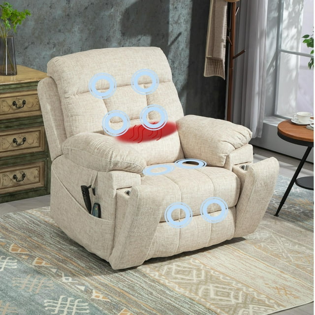 JUUXO 4-Motor Power Lift Chair with Heat & Massage - Power Adjustable Headrest, Backrest, Lumbar & Footrest - 27-inch Wide Seat Lay Flat Recliner with Cup Holders - Big Tall 400 lbs