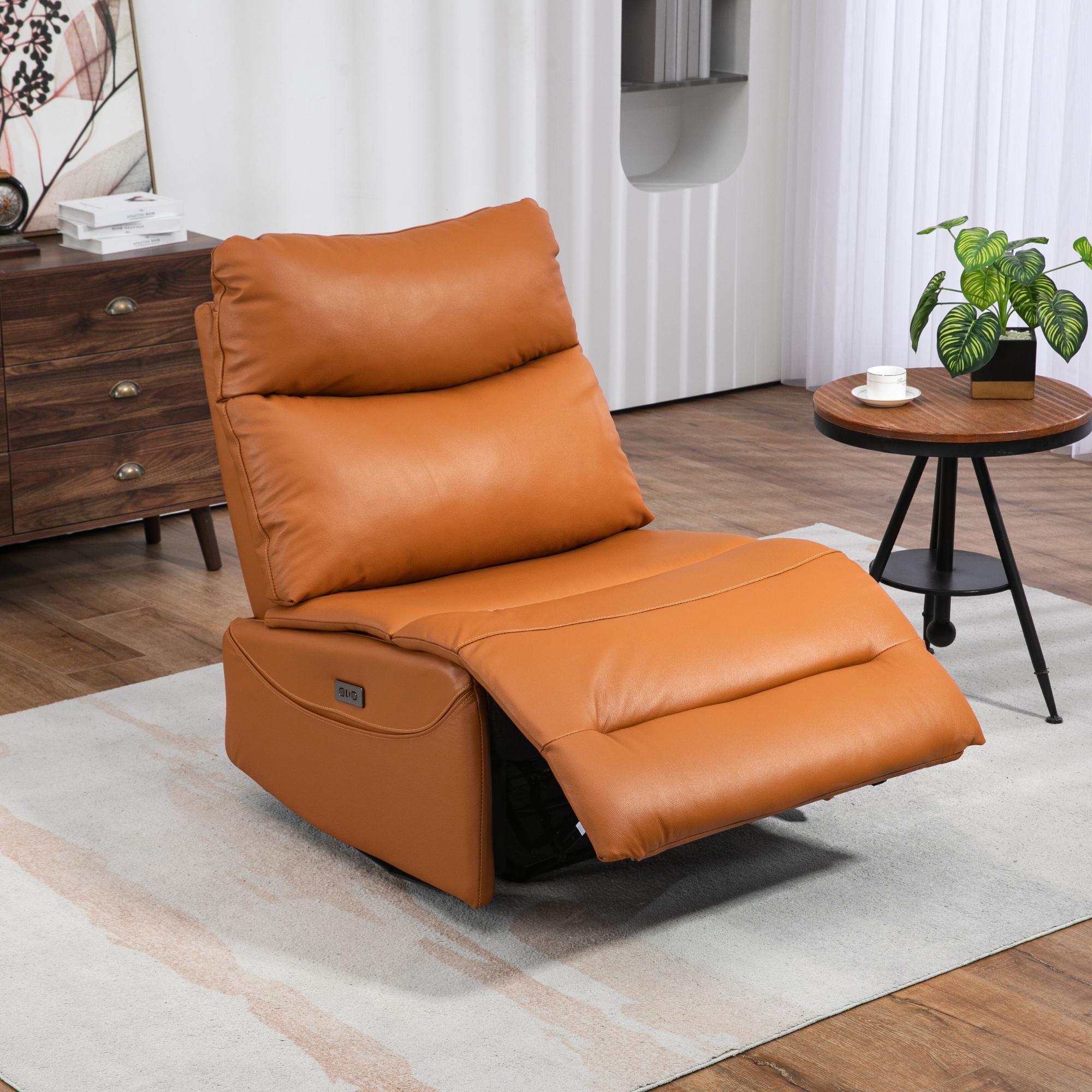 JUUXO Genuine Leather Power Recliner Extra Wide Reclining Sofa Chair No Armrests Design Big