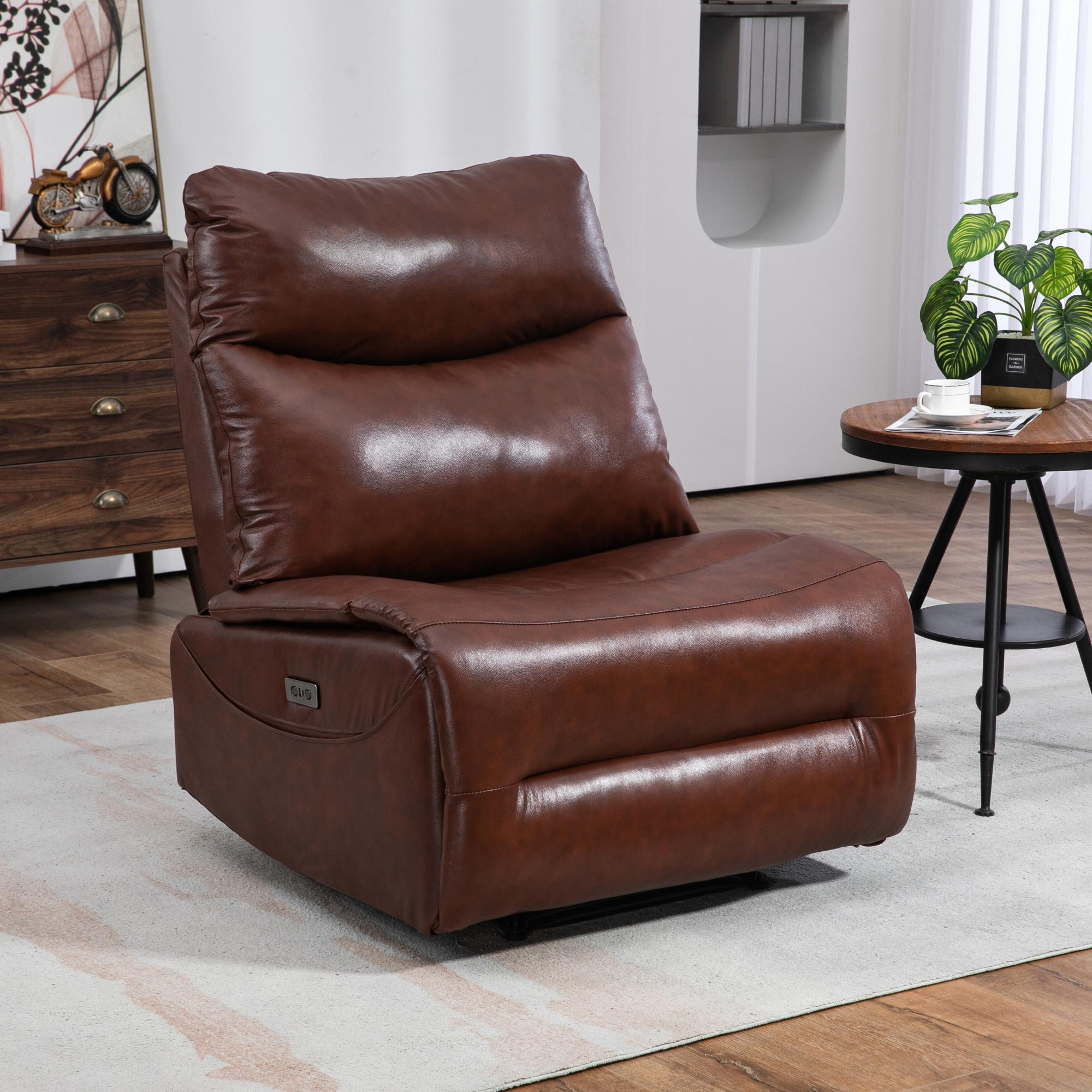 JUUXO Genuine Leather Power Recliner Extra Wide Reclining Sofa Chair No Armrests Design Big