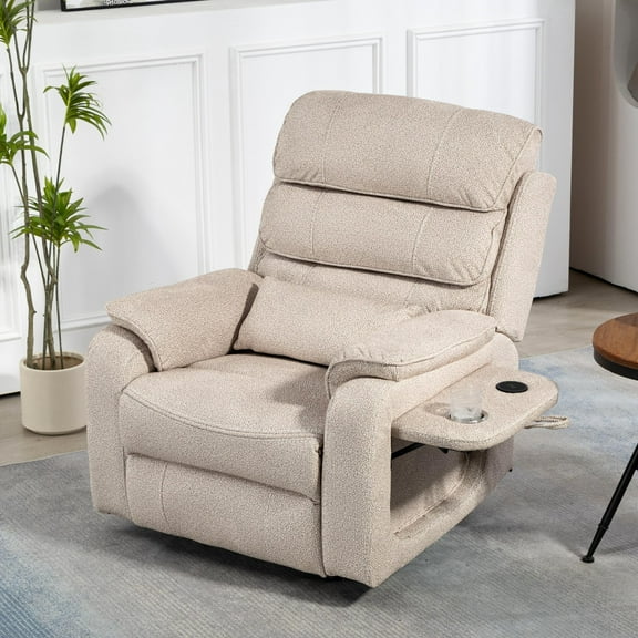 JUUXO Lay Flat Recliner with Tabletop - Wireless Phone Charger, Cup Holder & Lumbar Pillow - Dual Motor Lift Chair Fully Recline Length 74.8 inches - Perfect for Big & Tall - 400 lbs Capacity