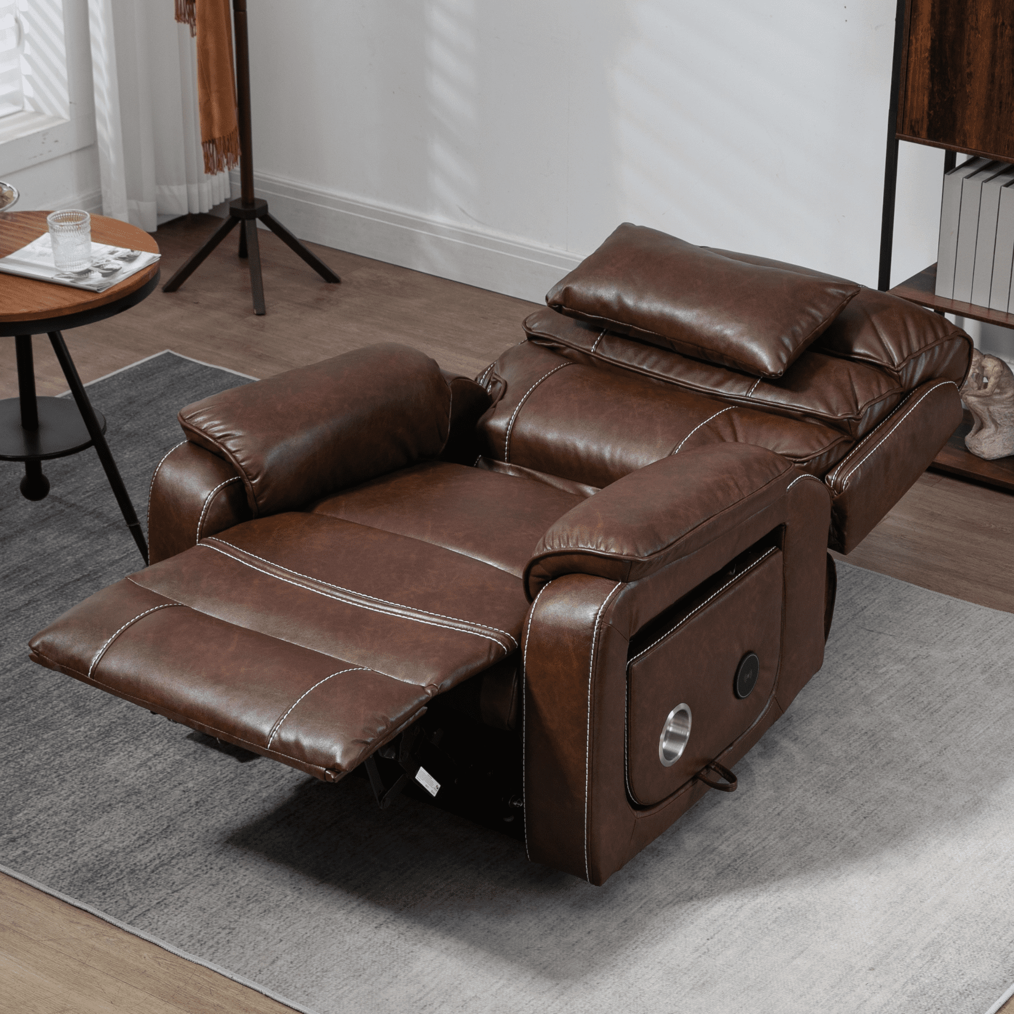 JUUXO Lay Flat Recliner with Tabletop Wireless Phone Charger, Cup