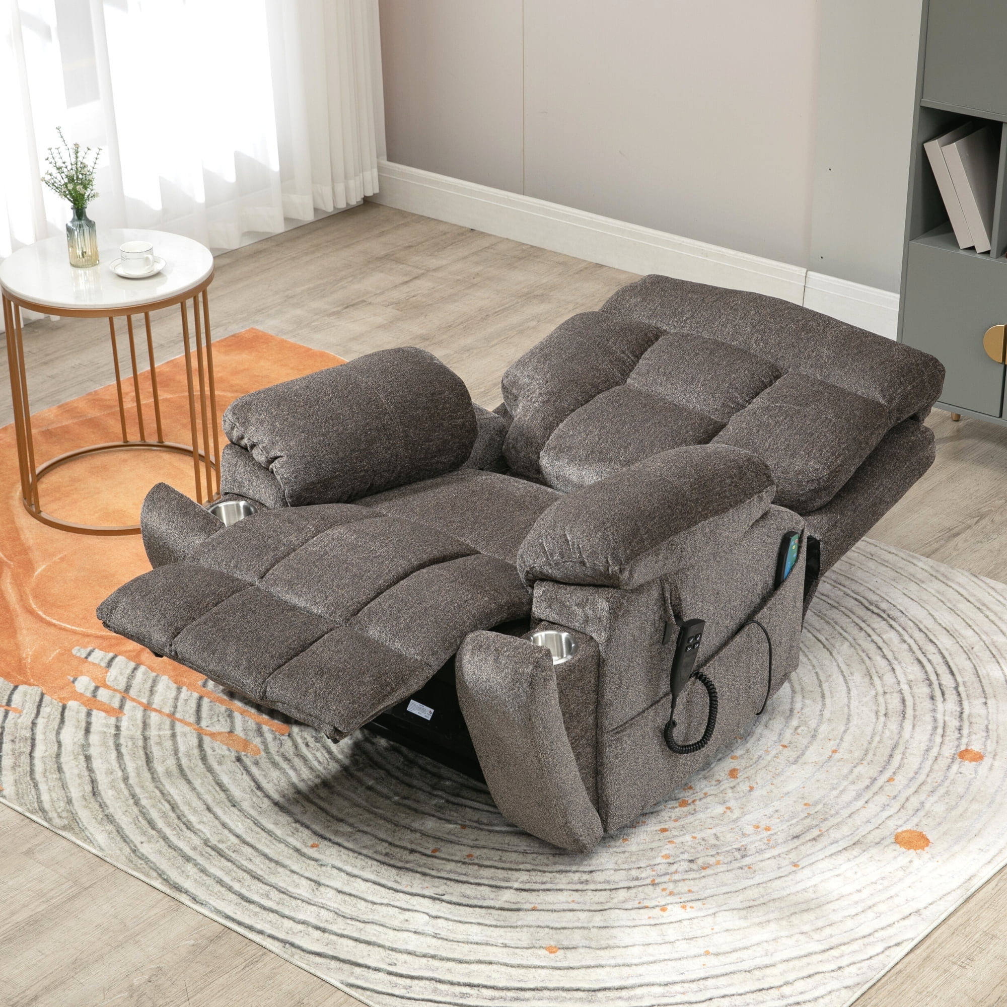 JUUXO Oversized Recliner Lay Flat Lift Chair for Elderly with Heat Massage, Big Man Recliner 400 lbs with Cup Holders