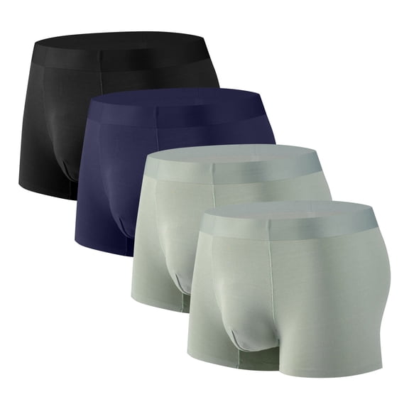 JUUYY 4 Pack Men's Boxer Briefs, Micro Modal Dual Pouch Trunks Support Ball Bulge Enhancing Underwear for Men Green L