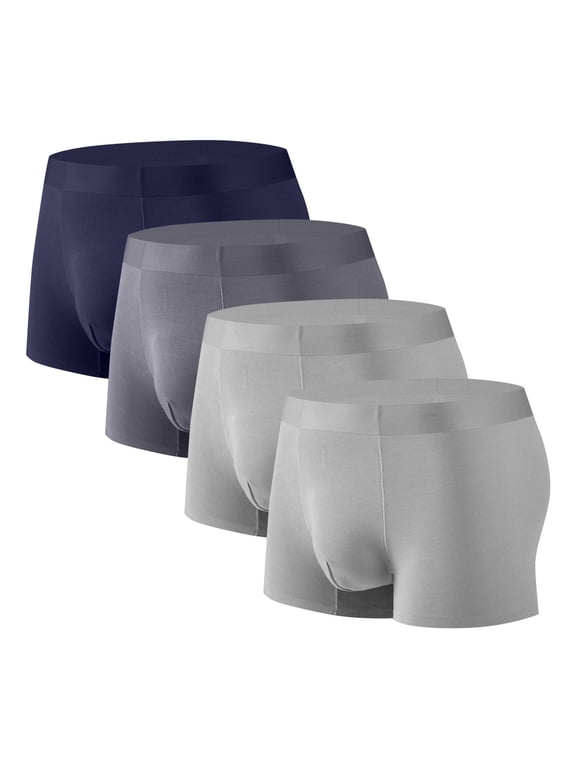 4 Pack Men's Boxer Briefs, Micro Modal Dual Pouch Trunks Support Ball Bulge Enhancing Underwear for Men Navy XL