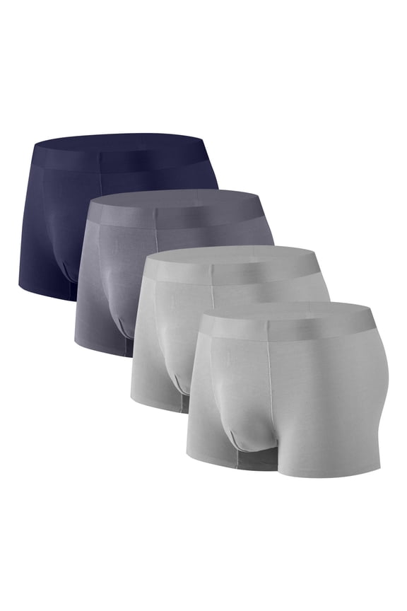 4 Pack Men's Boxer Briefs, Micro Modal Dual Pouch Trunks Support Ball Bulge Enhancing Underwear for Men Navy XL