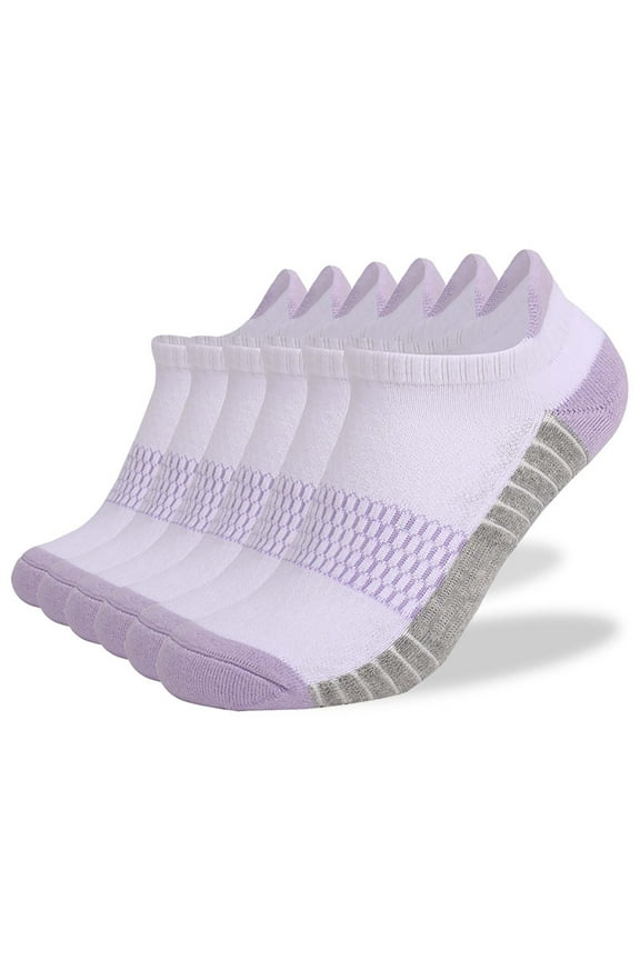6 Pack Men Women Ankle Athletic Socks Low Cut Cotton Breathable Running Tab Socks with Cushion Sole Purple S
