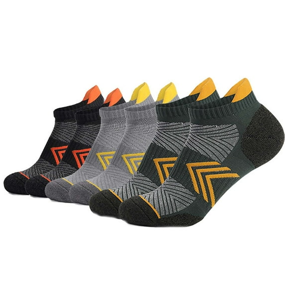 JUUYY 6 Pairs Mens Socks For Athletic Ankle Socks Short Breathable Cotton Socks With Cushioned Sole Yellow#1 L