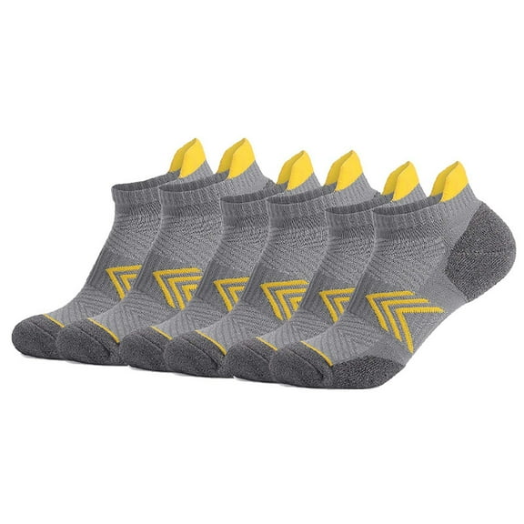 JUUYY 6 Pairs Mens Socks For Athletic Ankle Socks Short Breathable Cotton Socks With Cushioned Sole Yellow L