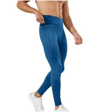 JUUYY Athletic Pants for Men High Elasticity and Quick Drying Sports Fitness Tight Pants Basketball Training Running Yoga Leggings Blue L