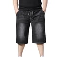 thumbnail image 1 of JUUYY Baggy Jean Shorts for Men Casual Loose Fit Long Denim Shorts Vintage Elastic Waist Drawstring Below Knee Jeans Shorts Streetwear Black XXXL, 1 of 9