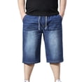 thumbnail image 1 of JUUYY Baggy Jean Shorts for Men Casual Loose Fit Long Denim Shorts Vintage Elastic Waist Drawstring Below Knee Jeans Shorts Streetwear Blue XXXL, 1 of 9