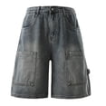 thumbnail image 1 of JUUYY Baggy Jean Shorts for Men Retro Washed Summer Cargo Denim Shorts Vintage Loose Multi Pocket Stylish Short Jeans Streetwear Gray S, 1 of 9