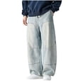 thumbnail image 1 of JUUYY Baggy Jeans for Men Wide Leg Elastic Waist Denim Pants Casual Drawstring Loose Fit Vintage Hip Hop Long Trousers Streetwear Light Blue XXXXL, 1 of 8