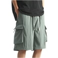 thumbnail image 1 of JUUYY Big & Tall Cargo Shorts for Men Casual Loose Fit Solid Color Multi Pockets Short Drawstring Elastic Waist Sports Pants Army Green L, 1 of 6