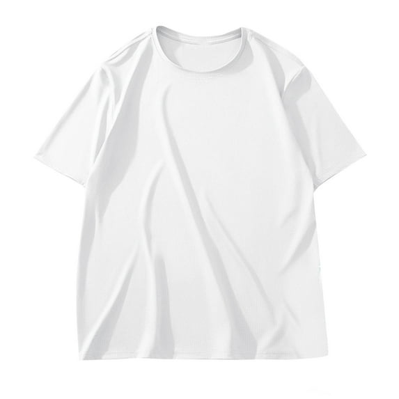 JUUYY Big & Tall T-Shirts for Men - Moisture-Wicking Summer Crew Neck Tees, Solid Color Basic Casual Tops White XXXL