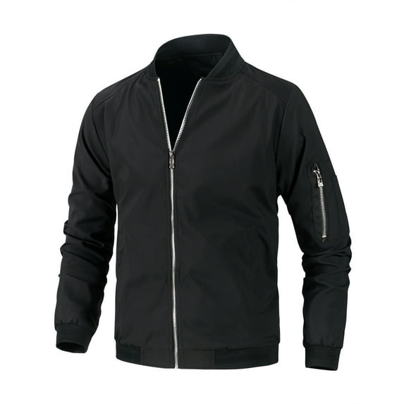 JUUYY Bomber Jackets for Men Big and Tall Lightweight Casual Zip Up Windbreaker with Pocket Fall Warm Softshell Jacket Black XXL