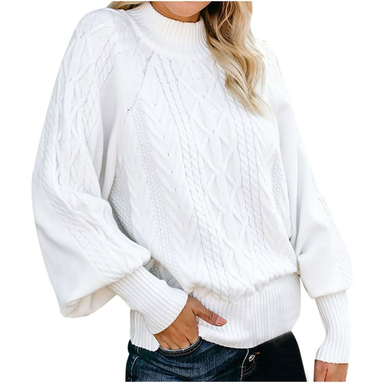 JUUYY Casual Knitted Sweater Tops for Women Solid Color Cable Knit