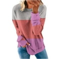 thumbnail image 1 of JUUYY Color Block Sweatshirts for Women Trendy Long Sleeve Striped Printed Crew Neck Graphic Shirts Loose Oversized Relaxed Fit Cotton T-Shirt Tops Hot Pink L, 1 of 5