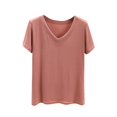 thumbnail image 1 of JUUYY Cotton Basic T Shirts for Women Summer V Neck Solid Slim-Fit Short Sleeve Tops Casual Tee for Women Pink L, 1 of 4
